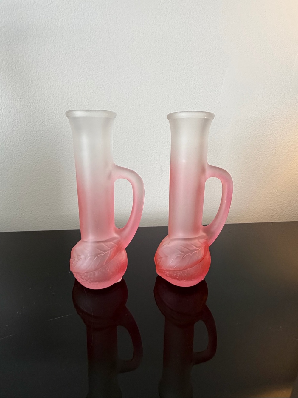 Art Nouveau and Art Deco frosted pink vases